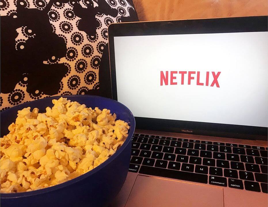 Picture of Netflix on Laptop With Popcorn