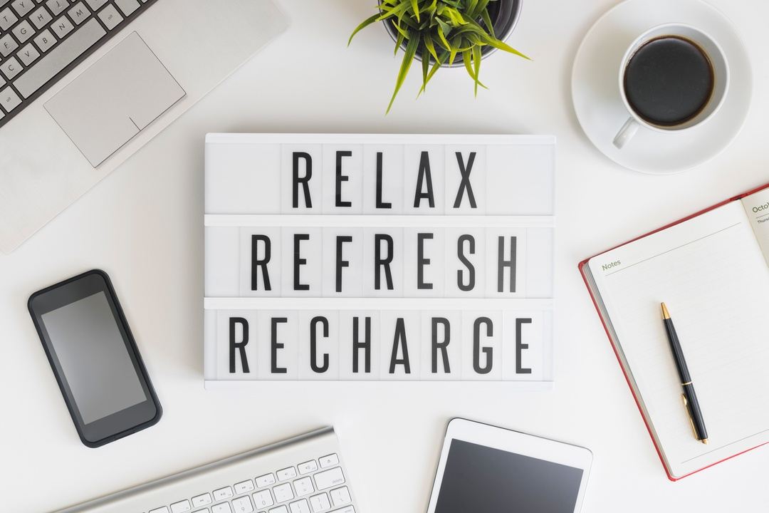 Picture of a banner saying relax, refresh, recharge